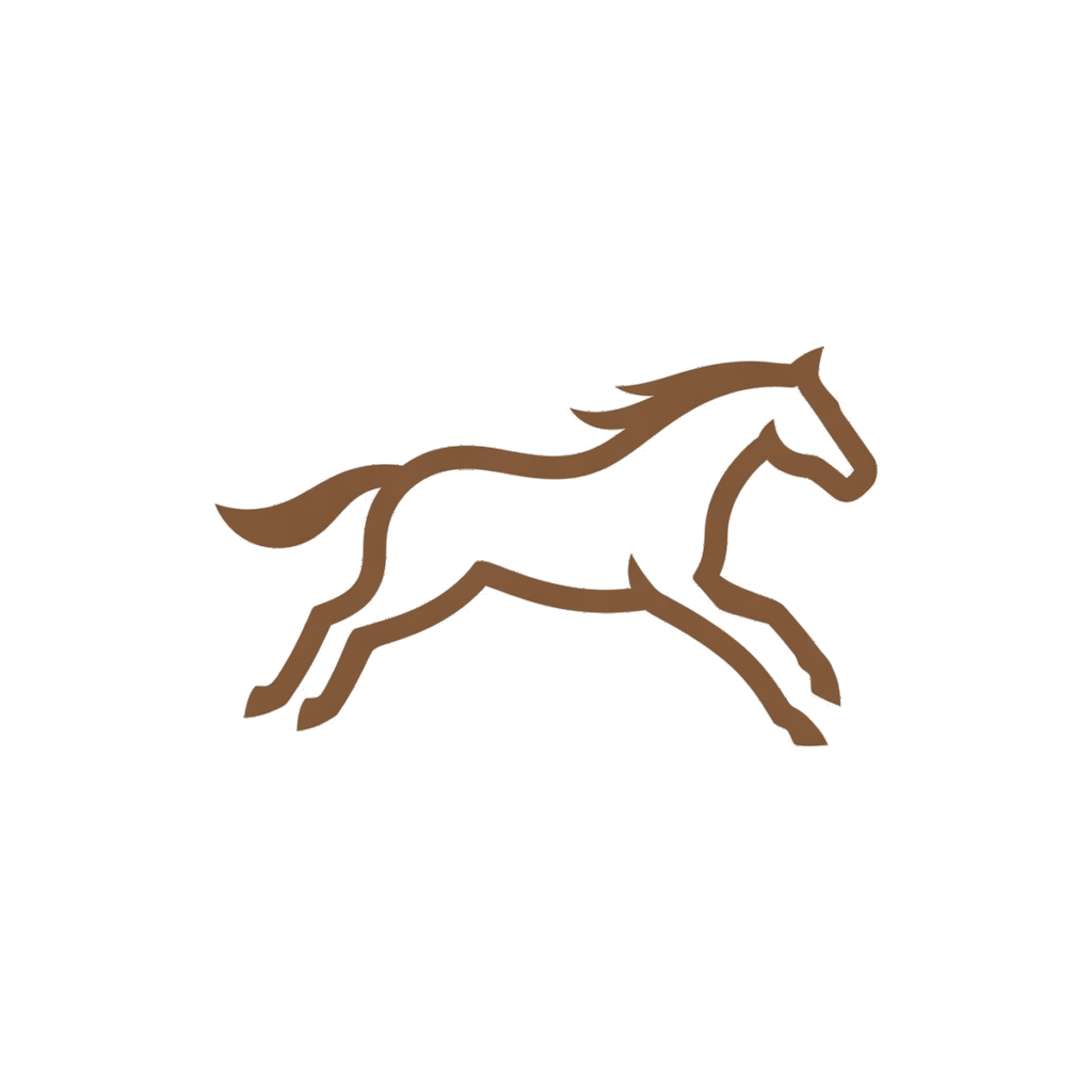 Isotipo de AGP Ganadería: silueta minimalista de un caballo en movimiento